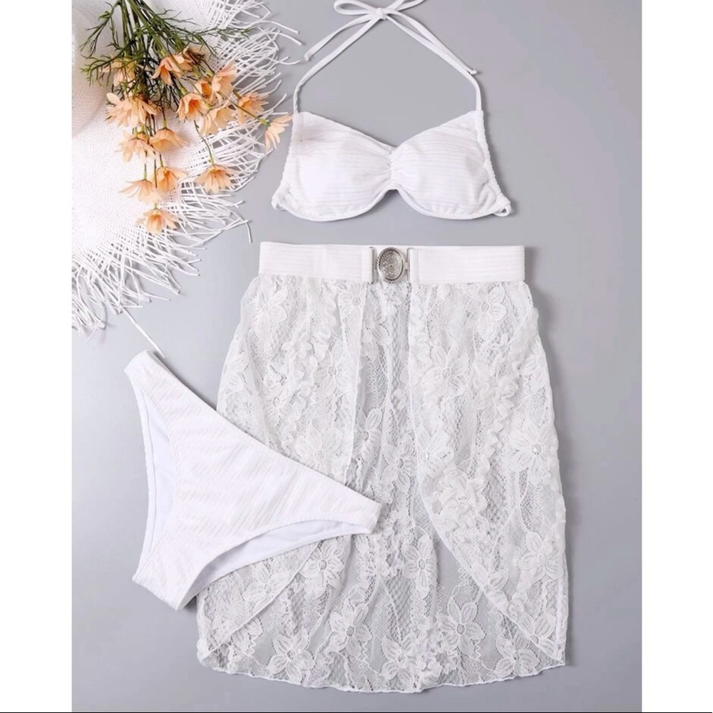 Ruched Halter Bikini Swimsuit + Cover Up